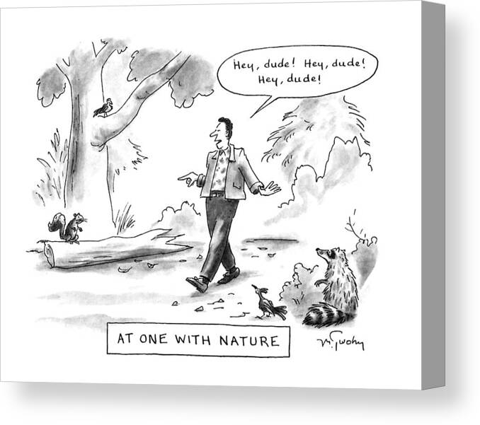 Nature Canvas Print featuring the drawing At One With Nature by Mike Twohy
