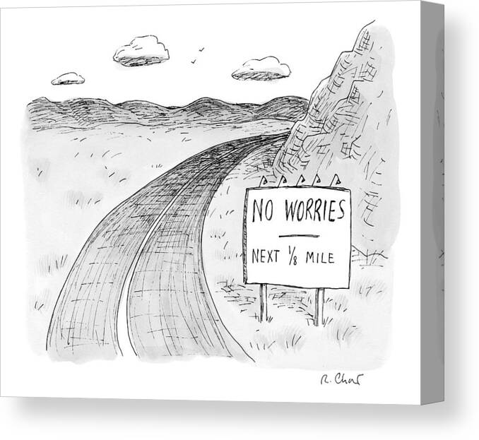 Road Signs Canvas Print featuring the drawing At The Side Of A Stretch Of Rural Road by Roz Chast