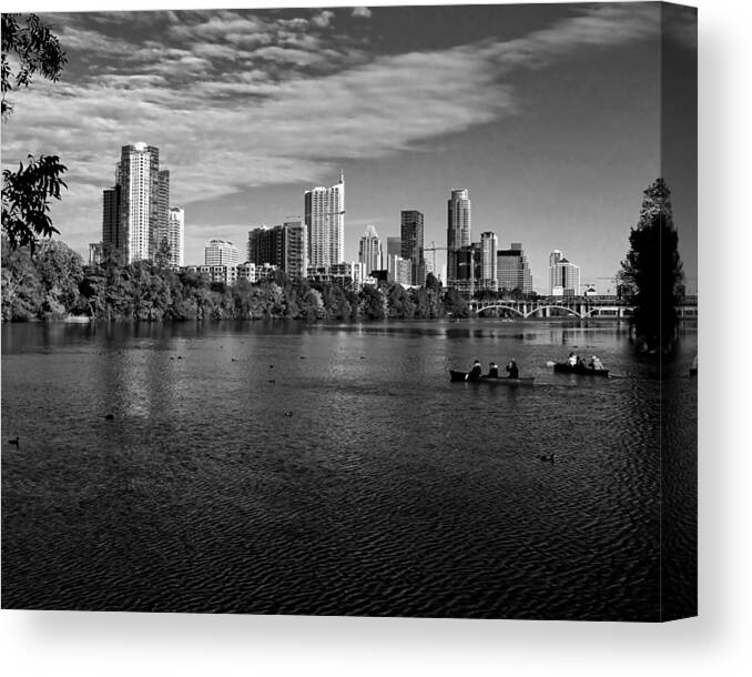 Austin Skyline Canvas Print featuring the photograph Austin Skyline Black and White by Judy Vincent