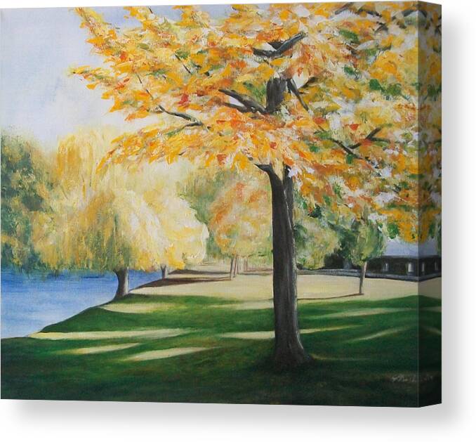 Lanscape Canvas Print featuring the painting Autumn at Lake Explanade by Jane See