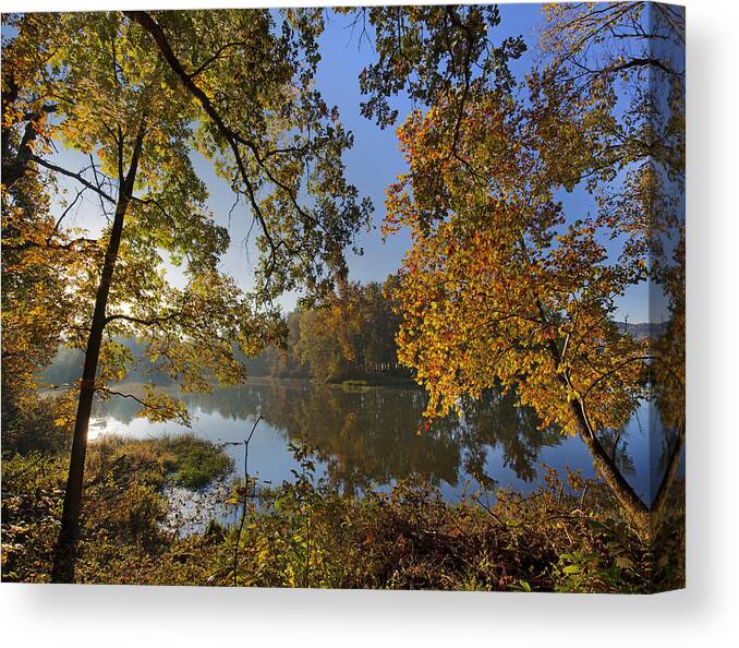 Tim Fitzharris Canvas Print featuring the photograph Autumn Sunrise On Lake Sequoyah Arkansas by Tim Fitzharris