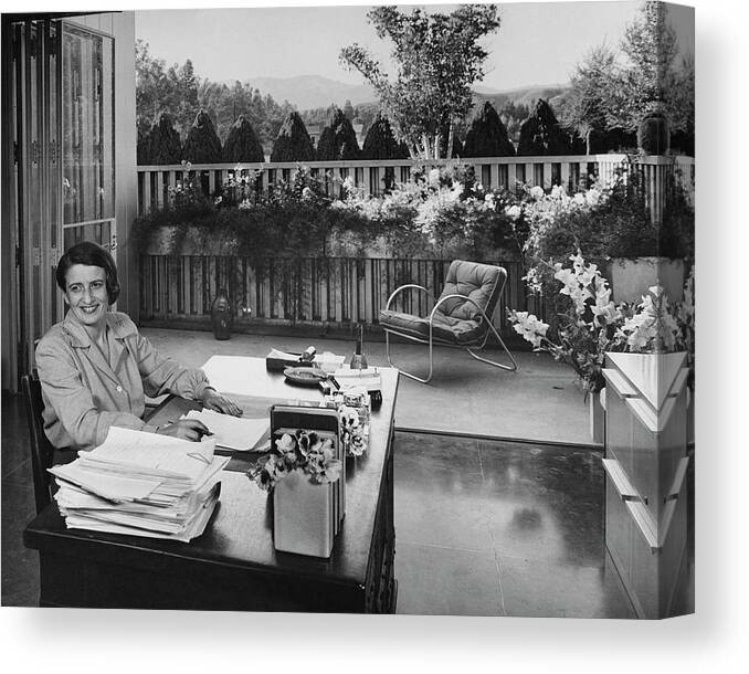 Architecture Canvas Print featuring the photograph Ayn Rand At Her Desk by Julius Shulman