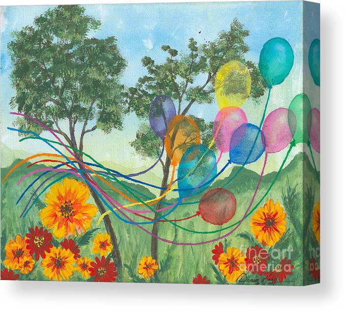 Balloons Canvas Print featuring the painting Balloon Release by Denise Hoag