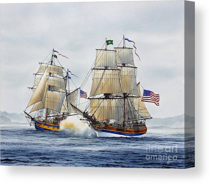 Tall Ship Canvas Print featuring the painting Battle Sail by James Williamson