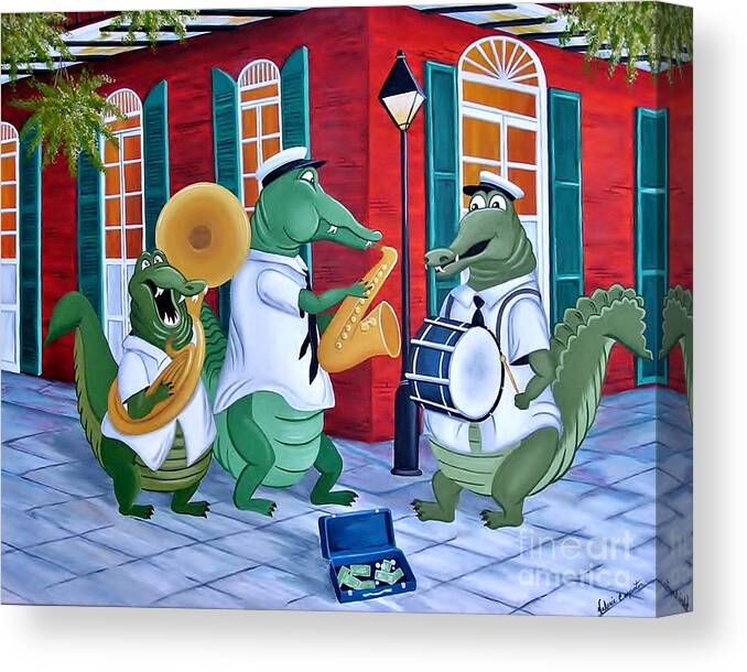 Louisiana Canvas Print featuring the painting Bayou Street Band by Valerie Carpenter