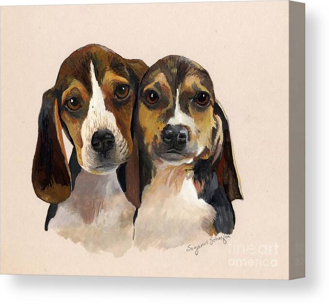 Dogs Canvas Print featuring the painting Beagle Babies by Suzanne Schaefer