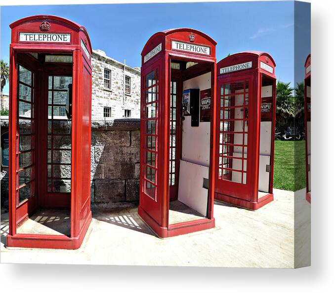 Richard Reeve Canvas Print featuring the photograph Bermuda Phone Boxes 2 by Richard Reeve