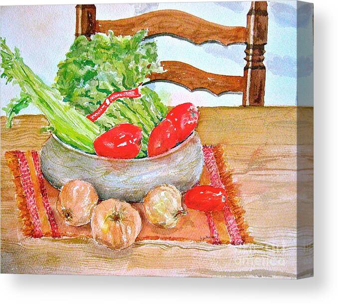  Canvas Print featuring the painting Bert's Bowl of Vegetables by Nancy Patterson
