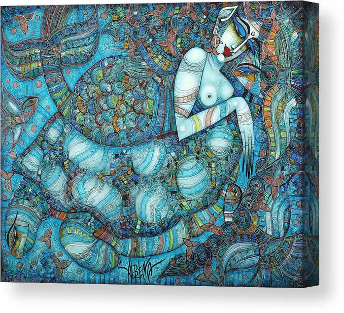 Blue Canvas Print featuring the painting Beyond The Oceans... #1 by Albena Vatcheva
