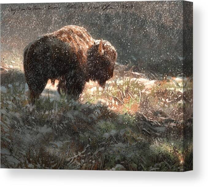 Bison Canvas Print featuring the digital art Bison in the Snow by Aaron Blaise