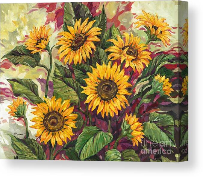Flowers Canvas Print featuring the painting Blazing Sunflowers by Paul Brent