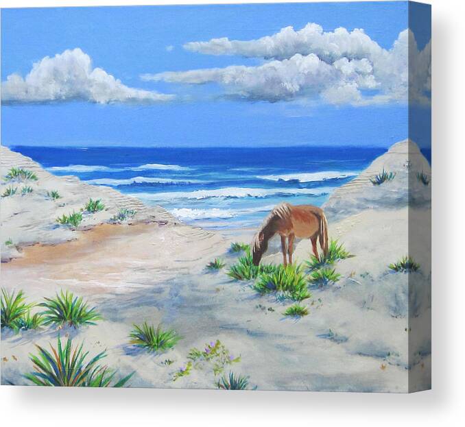 Horse Canvas Print featuring the painting Blonde On The Beach by Anne Marie Brown