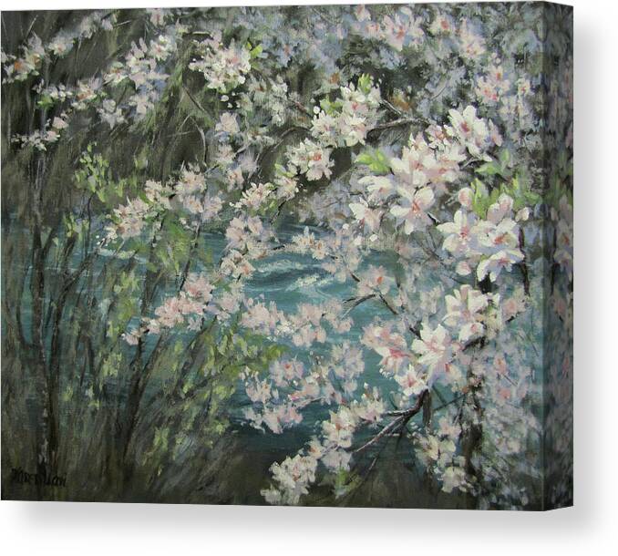 Spring Canvas Print featuring the painting Blossoming River by Karen Ilari