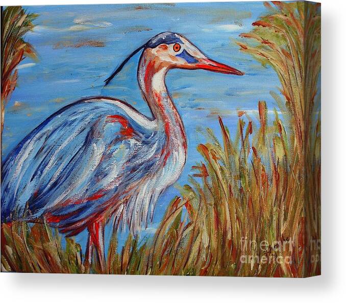 Florida Wildlife Canvas Print featuring the painting Blue Heron by Jeanne Forsythe