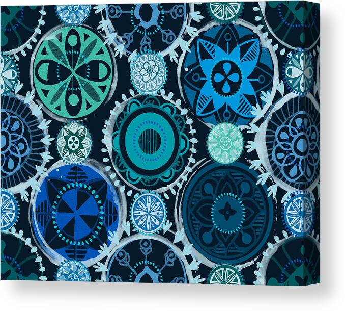 Digital Painting Canvas Print featuring the digital art Blue Medallions by Lisa Noneman