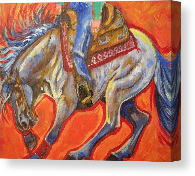 Horse Canvas Print featuring the painting Blue Roan Reining Horse Spin by Jenn Cunningham