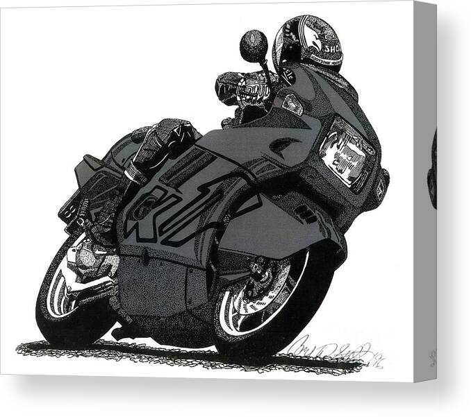Motorcycle Canvas Print featuring the drawing Bmw K1 by Cory Still