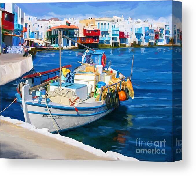 Boat Canvas Print featuring the painting Boat In Greece by Tim Gilliland