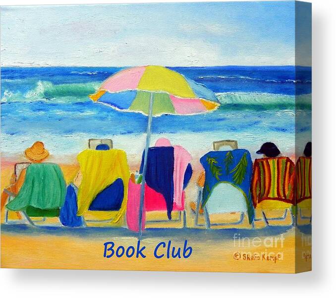Art Canvas Print featuring the painting Book Club - Print of women reading on the Beach by Shelia Kempf