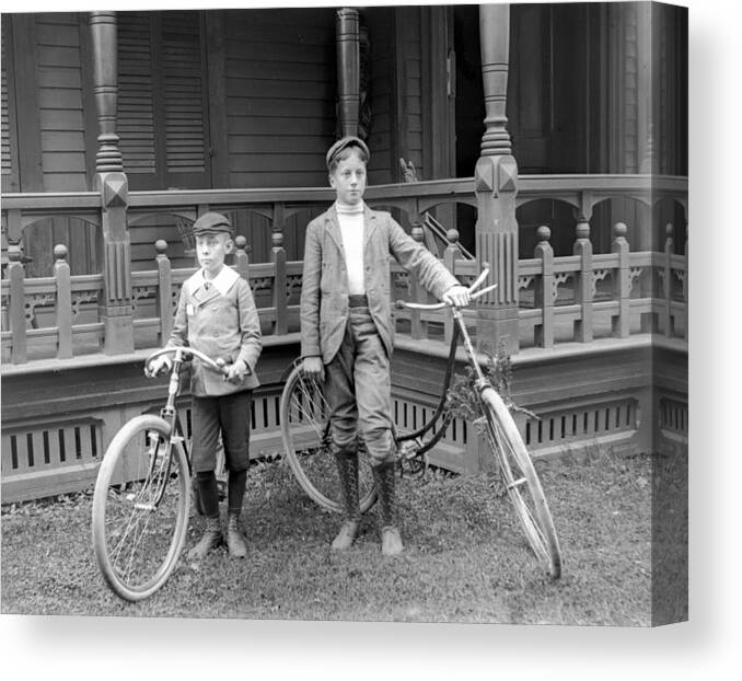 Vintage Canvas Print featuring the photograph Boys And Bikes by William Haggart