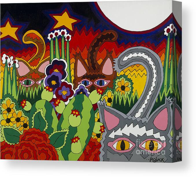 Cats Canvas Print featuring the painting Boys Night Out by Rojax Art