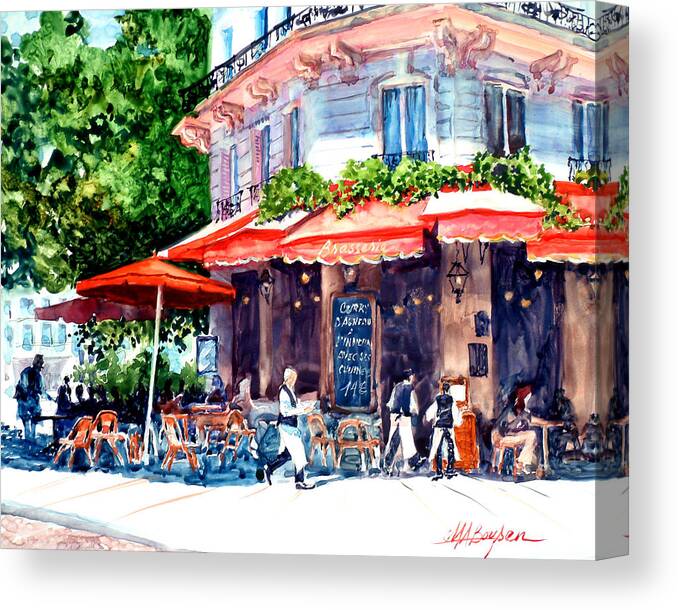 Watercolor Canvas Print featuring the painting Brasserie Isle St. Louis by Maryann Boysen