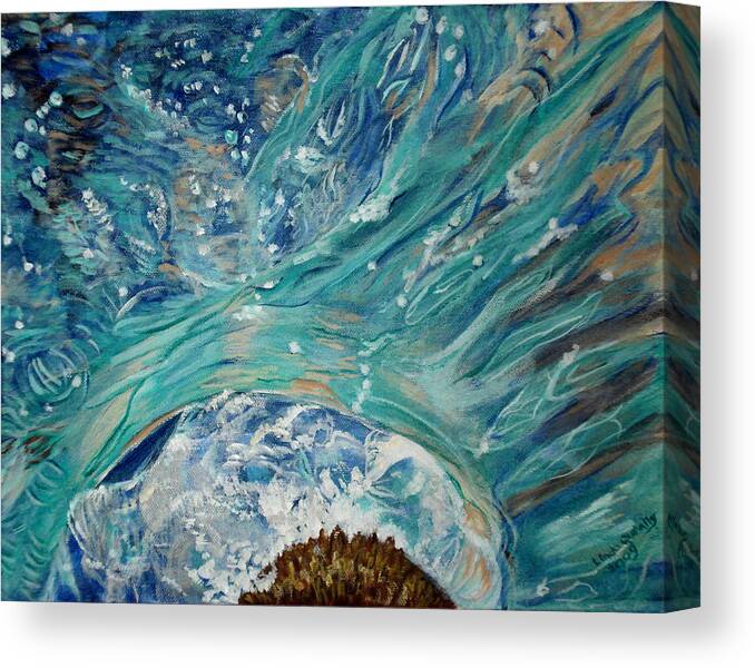 Swimming Canvas Print featuring the painting Breaking Through by Linda Queally