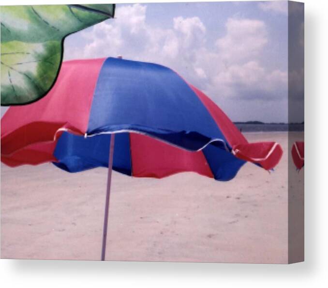 Beach Umbrellas In The Breeze Canvas Print featuring the photograph Breeze by Edward Shmunes