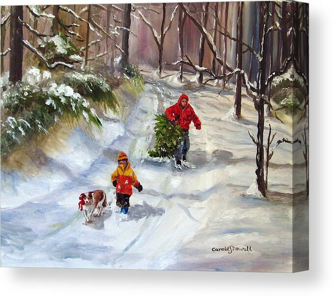 Landscape Canvas Print featuring the painting Bringing Home the Christmas Tree by Carole Powell