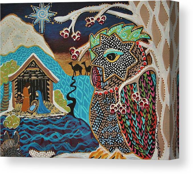 Manger Scene Canvas Print featuring the painting Bringing Light And Joy Both Near And Far by Kelly Nicodemus-Miller