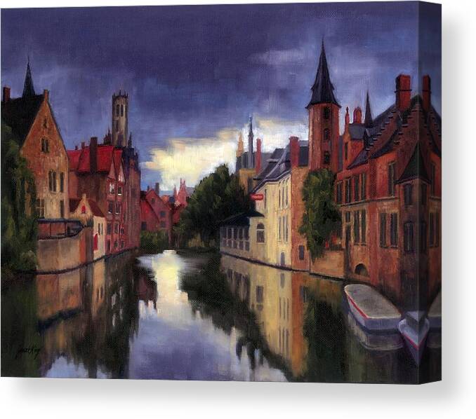 Architecture Canvas Print featuring the painting Bruges Belgium canal by Janet King
