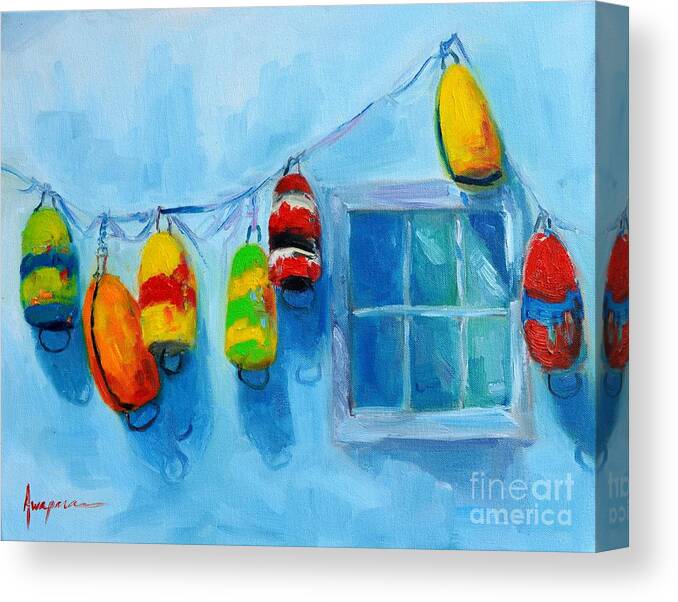 Painted Buoys Canvas Print featuring the painting Painted Buoys and Boat Floats by Patricia Awapara