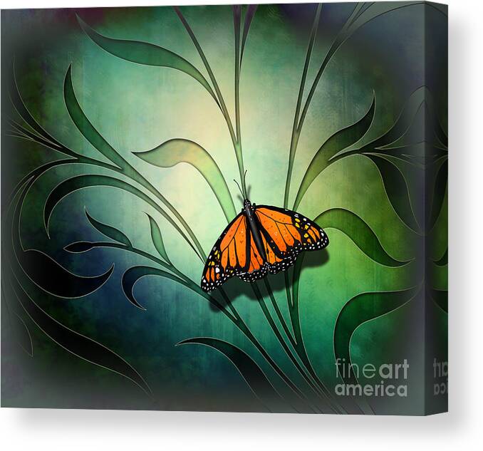 Butterfly Canvas Print featuring the digital art Butterfly Pause V1 by Peter Awax