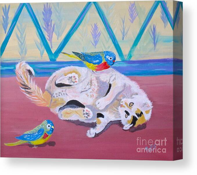 Calico Canvas Print featuring the painting Calico and Friends by Phyllis Kaltenbach