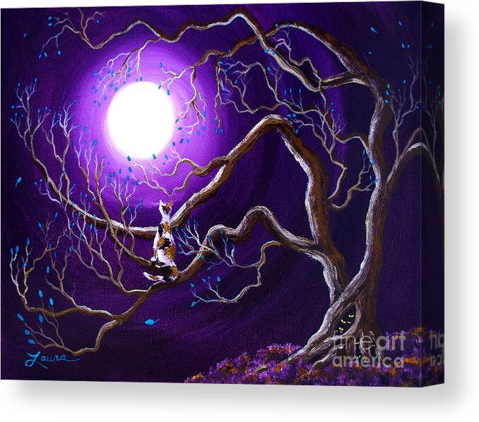 Landscape Canvas Print featuring the painting Calico Cat in Haunted Tree by Laura Iverson