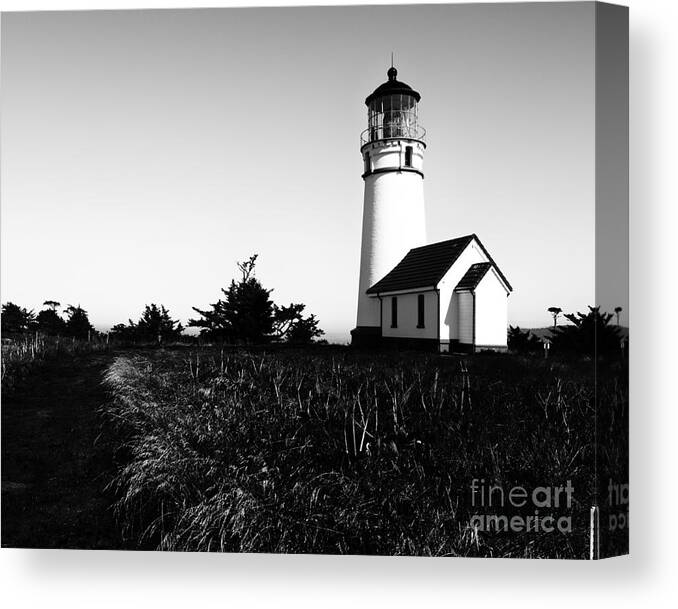 Cape Blanco Lighthouse Canvas Print featuring the photograph Cape Blanco Lighthouse - BW by Randy Wood