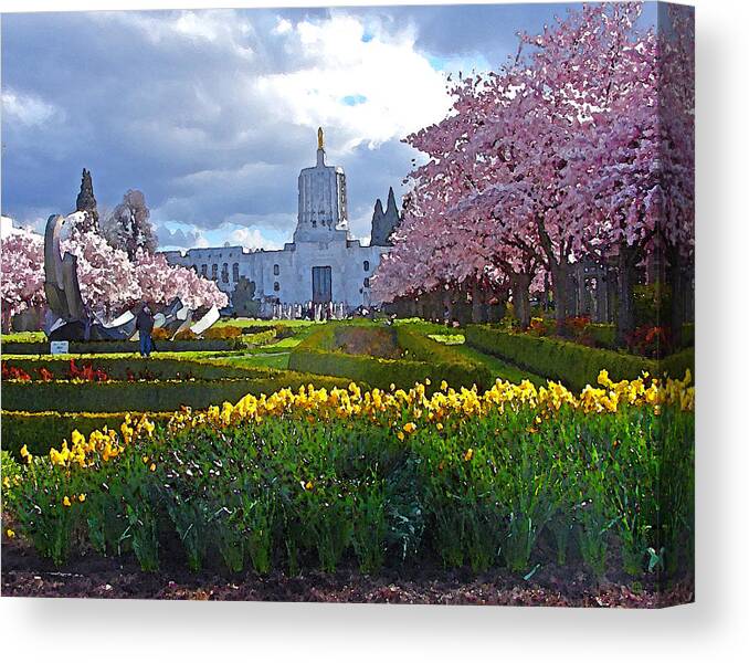 Cherry Trees Canvas Print featuring the digital art Capitol Mall in Bloom by Gary Olsen-Hasek