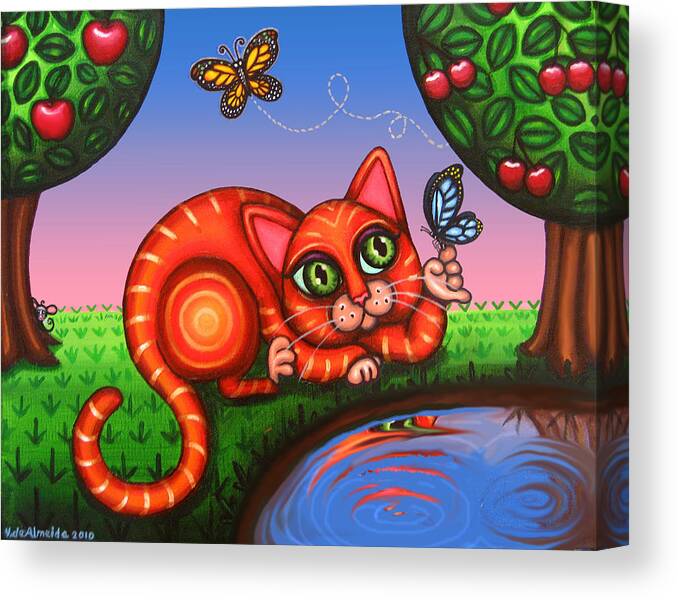 Cat Canvas Print featuring the painting Cat in Reflection by Victoria De Almeida