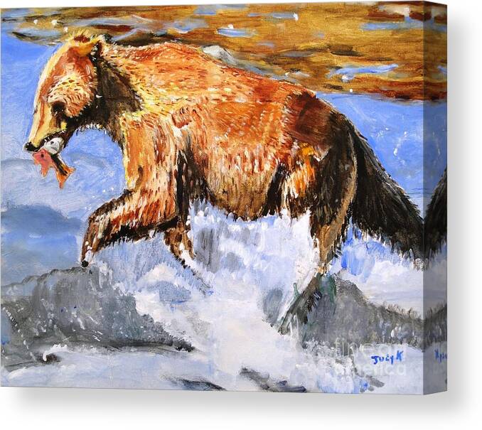 Bears Canvas Print featuring the painting Catch of the Day by Judy Kay