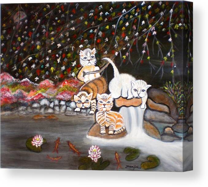 Cats Canvas Print featuring the painting Cats in the Wild II by Manjiri Kanvinde