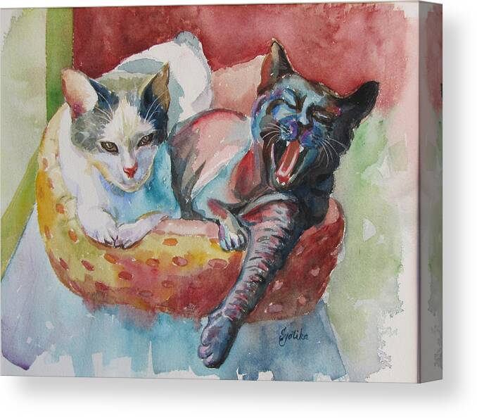 Cats Canvas Print featuring the painting Jack and Neela by Jyotika Shroff