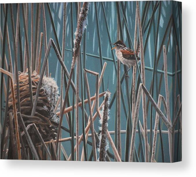 Cattail Canvas Print featuring the painting Cattail Hideaway by Peter Mathios
