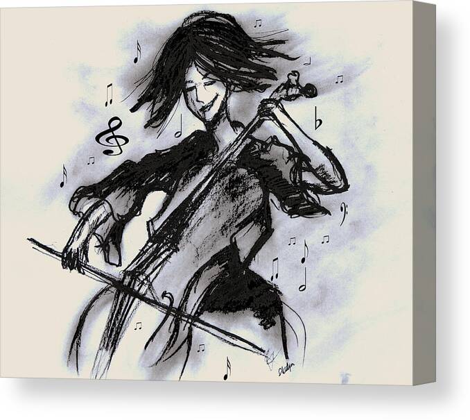 Music Canvas Print featuring the drawing Cello Song by Sladjana Lazarevic