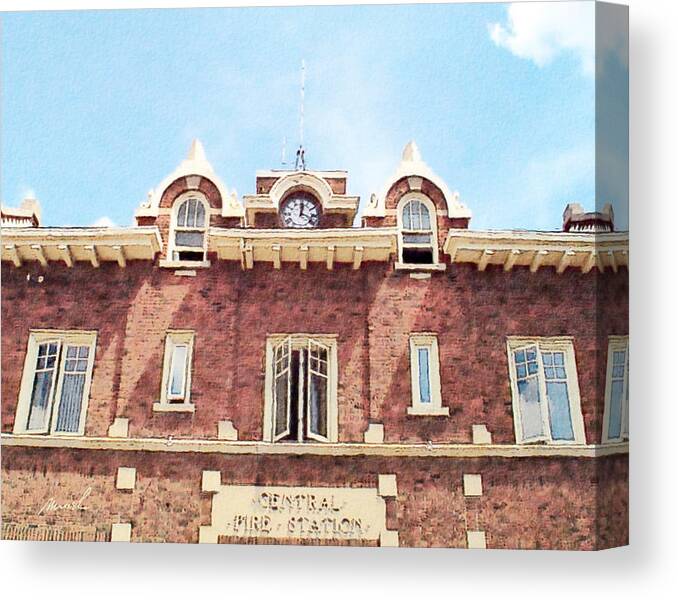 central Fire Station Canvas Print featuring the painting Central Fire Station by The Art of Marsha Charlebois