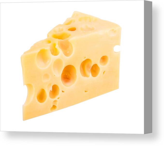 Breakfast Canvas Print featuring the photograph Cheese chunk isolated on white background by Yevgen Romanenko