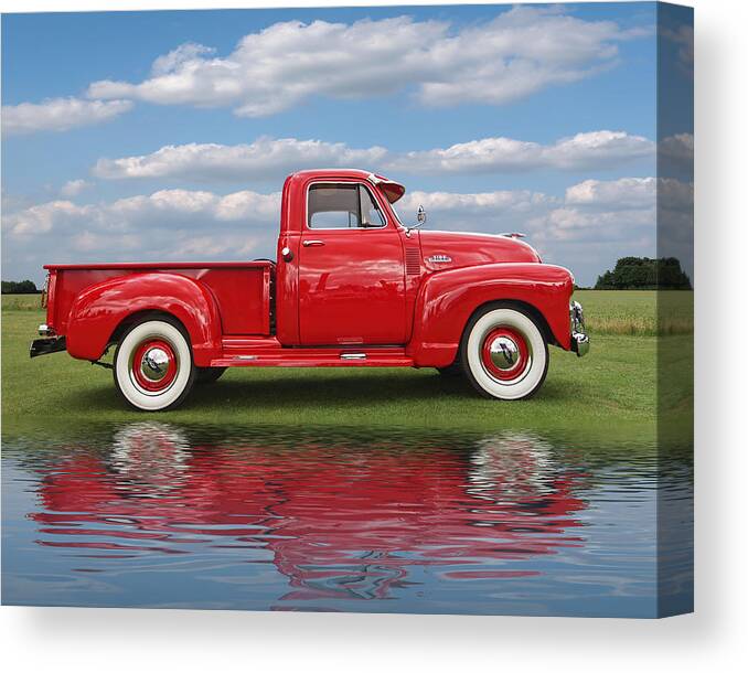 Chevrolet Truck Canvas Print featuring the photograph Chevy Truck By The Lake by Gill Billington
