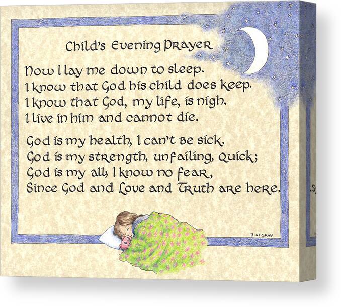 Child's Evening Prayer Canvas Print featuring the drawing Child's Evening Prayer by Betsy Gray