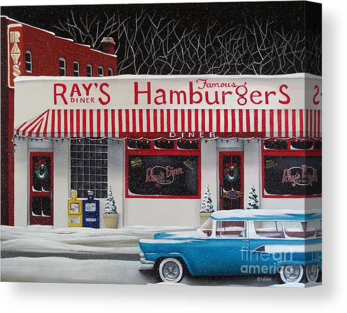 Art Canvas Print featuring the painting Christmas at Ray's Diner by Catherine Holman