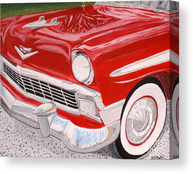 Chevy Canvas Print featuring the painting Chrome King 1956 Bel Air by Vicki Maheu