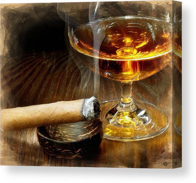 Cigar Canvas Print featuring the painting Cigar And Cordial Painting by Tony Rubino